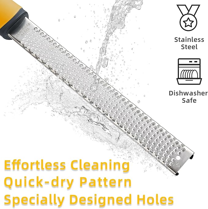 Koythin Zester, Lemon Zester & Cheese Grater with Brush, Heavy Duty Kitchen Tool for Zesting Citrus, Parmesan Cheese, Chocolate, Ginger, Fruits, Stainless Steel with Handle and Cover (Yellow)