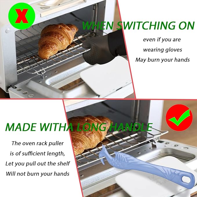 Oven Rack Push Pull Tool 2-Pack (11 Inch) - Longer Handle Suitable for Toaster Oven, air Fryer, Toaster (blue colour)