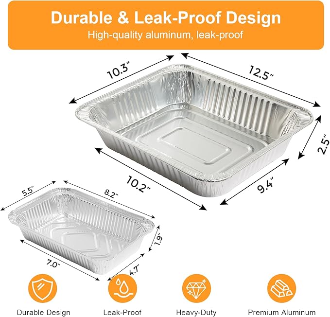 Notwoe® 40pc Disposable Aluminum Pans With Lids, 9x13 (20pc) And 8.2x5.7 Square (20pc) Combo Set, Disposable Baking and Cake Pan. (40 Pack w/Lids)