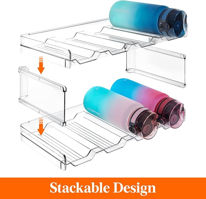 Lifewit Stackable Water Bottle Organizer for Cabinet, Plastic Bottle Holder Fits Bottles & Tumblers up to 3.8" Diameter, Pantry, Countertop & Fridge, 2 Tier Holds 8 Bottles