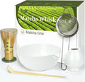 Matcha Whisk Set with Matcha Bowl, Matcha Whisk Holder Matcha Bamboo Whisk, Scoop, Sifter, Unique Gifts for Women Men Girl Friend Home Kitchen Decor（white）