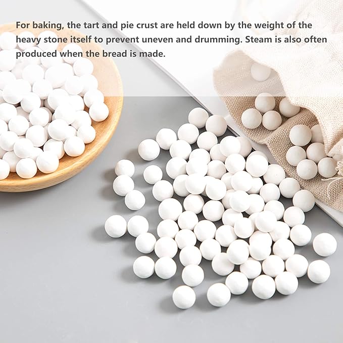2.2Lb Ceramic Pie Weights Baking Beans Pie Crust Reusable 10mm Weights Natural Ceramic Stoneware with Wheat Straw Container (35 Oz Total) (Green)