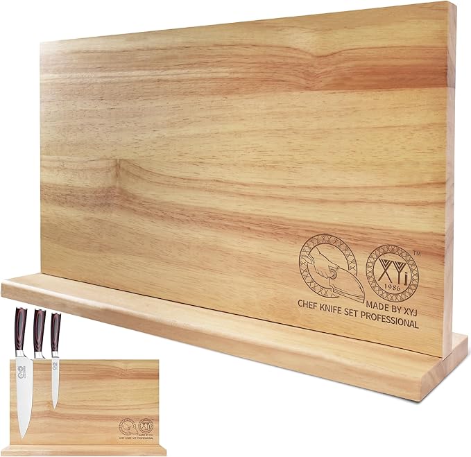 XYJ Authentic Since 1986 Magnetic Knife Block, Powerful Double-Sided Wooden Magnetic Knife Holder, Cutlery Display, Universal Kitchen Knife Stand Storage Rack Without Knives