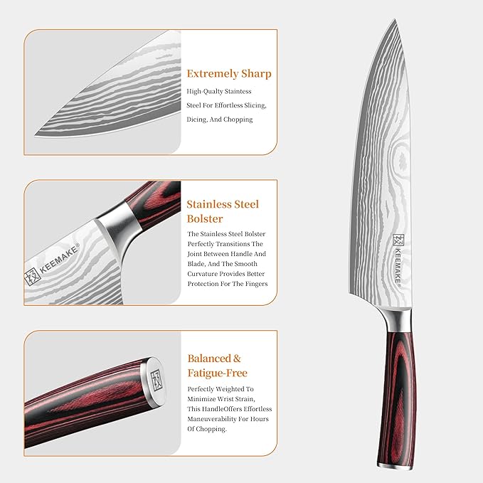 KEEMAKE Kitchen Knife Sets, 3 Pieces Professional Chef Knife Set with High Carbon Stainless Steel, Ultra Sharp Blade Kitchen Knives Sets with Ergonomic Pakkawood Handle & Gift Box