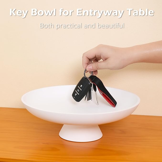 Large Decorative Bowl for Home Decor, Large Fruit Bowl for Kitchen Counter, Key Bowl for Entryway Table (White, Pedestal)