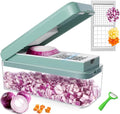 Vegetable Chopper, Onion Dicer, Mandoline Slicer, Food Chopper with Container, Vegetable Cutter for Salad Potato Carrot Garlic（2 Blades, Blue White）