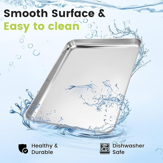 6 Pack Stainless Steel Baking Sheet Pans, 17.3" L × 12.2" W × 1" H Cookie Sheets for Toaster Oven, Rust-Resistant, Dishwasher Safe