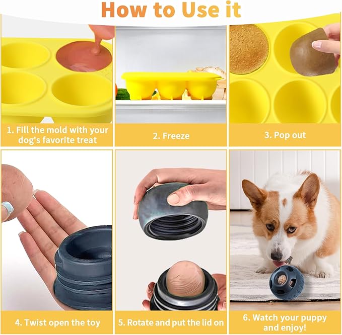 2Pcs 6 Cavities Silicone Molds for Dog Treats with Lids Compatible with Woof Pupsicle Large Refill and Power Chewer Pupsicle, Frozen Dog Treat Holder Woof Dog Treats Popsicle Dog Toy Dog Treat Maker