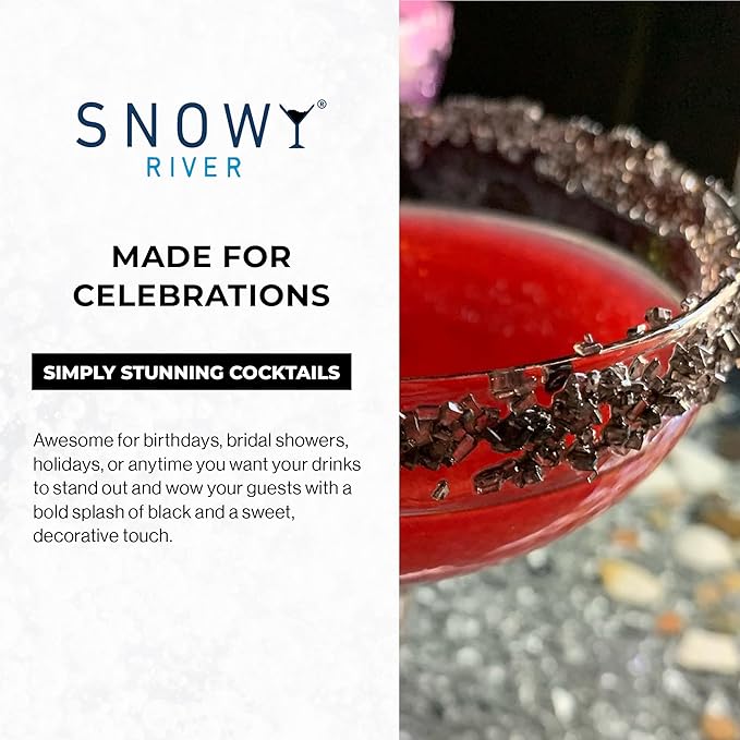 Snowy River Black, Cocktail & Margarita Sugar Rimmer - Vibrant Naturally Colored Sugar for Cocktail Rimming, Baking & Decorating, Medium Crystal - 80oz