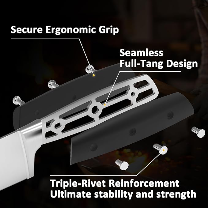 Knife Set, 7 Piece Sharp Chef Knife Set with Solid Wood Block, Unique One-Sided Magnetic Design, Full-tang Stainless Steel Knife Block Set for Home and Restaurants, Elegant Black