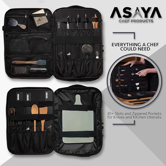 Asaya Chef Knife Backpack with 20 Pocket Knife Roll Bag - Over 30 Pockets for Knives - Knives Not Included (Grey)