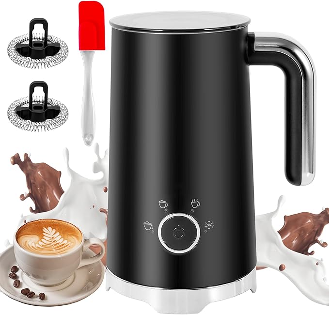 Milk Frother, Electric Milk Frother and Steamer 400W, Automatic Warm and Cold Foam Maker and Milk Warmer 4 in 1 with 2 Whisk for Latte, Cappuccino, Macchiato, Hot Chocolate Coffee