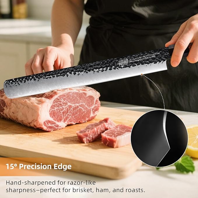FINDKING Brisket Slicing Knife 12 Inch, Sharp Carving Knife for Meat, BBQ, High Carbon Steel Blade, African Rosewood Octagonal Handle (Dynasty Series)