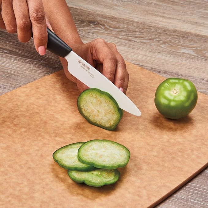 Kyocera’s Revolution 4-Piece Ceramic Knife Set: Ceramic Chef Knife For Your Cooking Needs, 7" Chef's Santoku, 5.5" Santoku, 4.5" Utility & 3" Paring Knives, Black/White