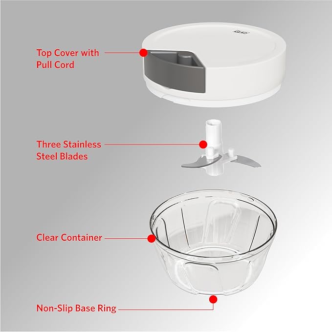 Glad Manual Pull Vegetable Chopper - Small Handheld Food Processor and Veggie Cutter with Pull String - Kitchen Cooking Tool for Meal Prep, 13.5oz (400mL)