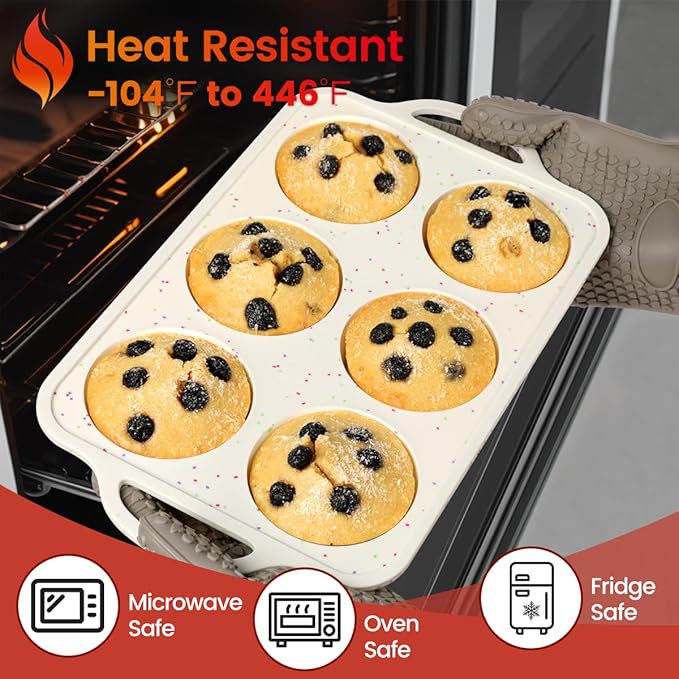 CAKETIME Silicone Muffin Pans for Baking, Metal Reinforced Frame Jumbo 6 Cups & Regular 12 Cups Cupcake Pan Nonstick Muffin Pan for Homemade Baking Easy to Handle