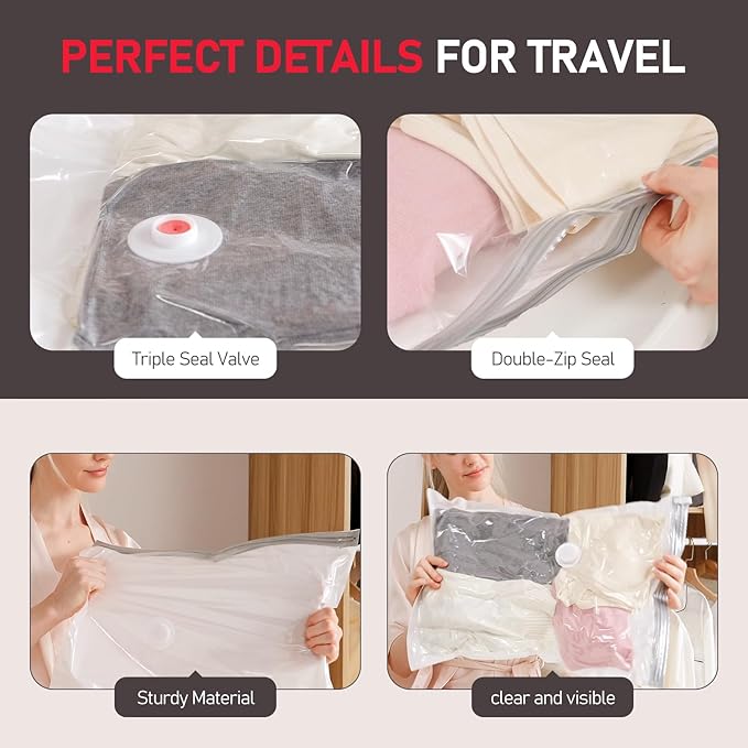 20 Pack Vacuum Storage Bags for Travel, Space Saver Seal Bags with High Pressure Electric Pump, Compression Packing for Luggage and Suitcase