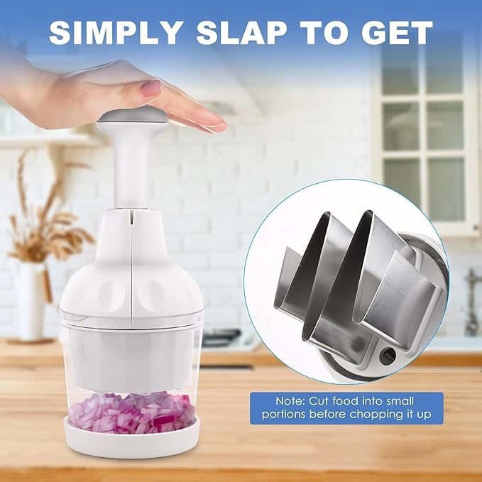 Pamperεd Chεf Food Chopper, Vegetable Chopper, Onion Chopper, Garlic Chopper, Nuts Chopper - Hand Chopper For Vegetables Salads Fruits, Nuts. Dishwasher-safe, White, Easy to Clean