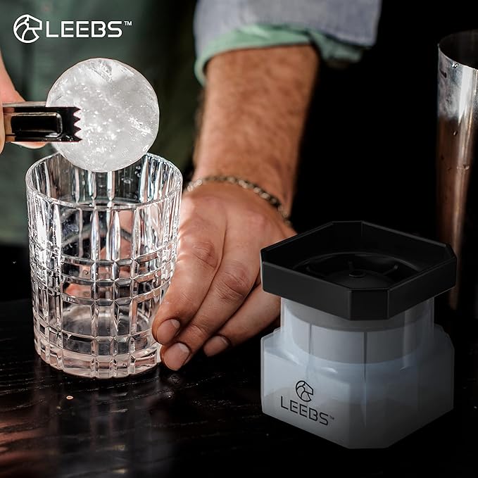 Silicone Freezer Press Sphere Ice Ball Maker Mold, 3 Pack for Large Round Craft Whisky Ice Balls - Bourbon, Scotch, Old Fashioned, Cocktail Drinks - by LEEBS
