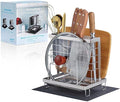 Knife Block Holder, Kitchen Knife Holder Storage Organizer，Utensil & Cutlery Caddy, Cutting Board Holder, Pot Lid Stand with Anti-Slip Pad for Countertop, Space-Saving (Silver)