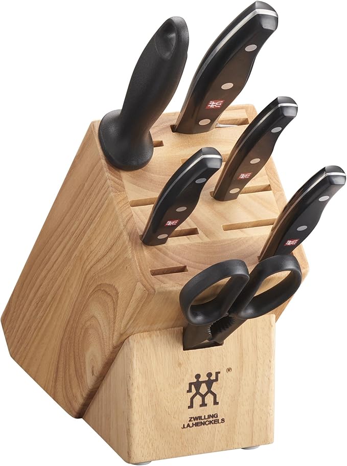 ZWILLING Twin Signature 7-pc Kitchen Knife Set with Block, Chef Knife, Paring Knife, Utility Knife, Knife Sharpener, Kitchen Shears