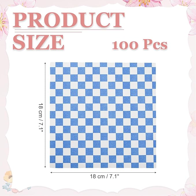 PATIKIL 7.1" x 7.1" Waxed Paper Sheets, 100Pcs Square Pattern Oil-absorbing Dry Food Wrapping Paper for Bakery Coffee Shop Home Baking Kitchen DIY, Blue