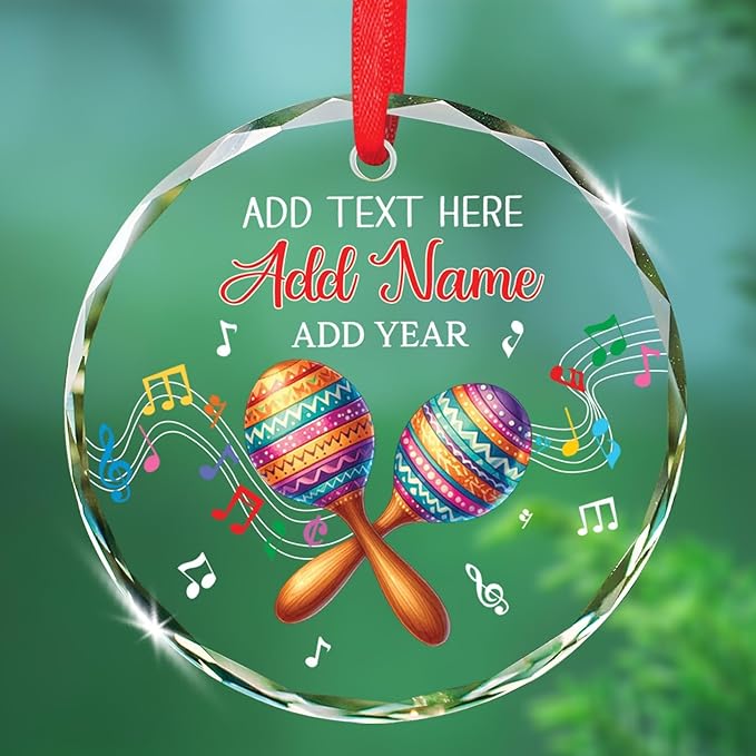 Maracas Player Christmas Glass Ornament, Personalized Musical Instrument Xmas Ornament with Text & Name, Maracas Glass Keepsake Gifts for Music Lover, Custom Instrument Lover Ornaments Christmas 2025