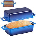 P&P CHEF 2 In 1 Enameled Cast Iron Loaf Pan with Lid, 9 x 5 Inch Bread Loaf Pans for Baking Homemade Sourdough Bread, Meatloaf, Toast, Cake, Nonstick & Healthy & Sturdy, 2 Piece Set - Blue