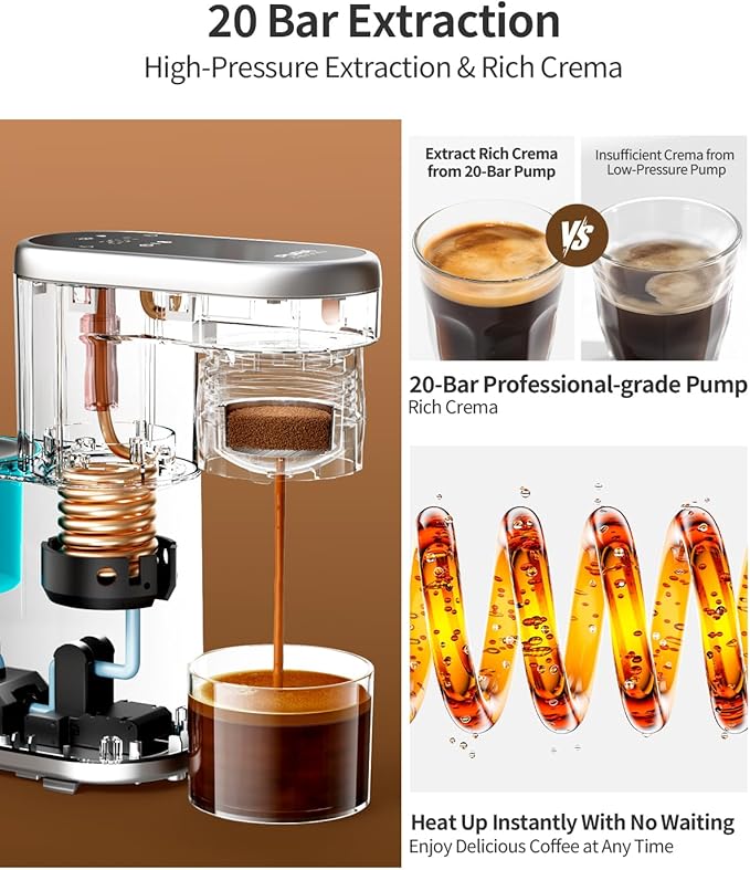 C1 Portable Electric Coffee Machine, 20 Bar Travel Espresso Maker with Ground Coffee, Rechargeable, Instant Heating, 6.1oz Water Tank, for Car, RV, Camping, Hiking, Office, Home