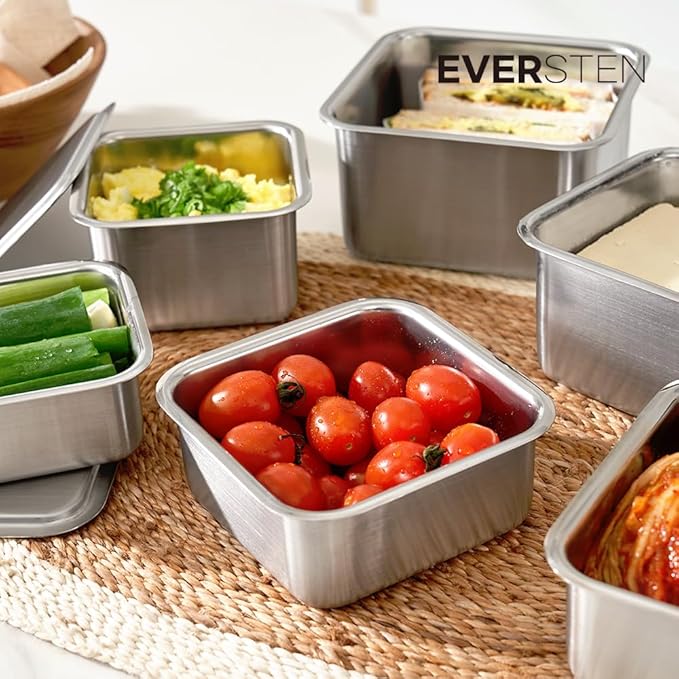CuBE Medium 2PCS Set 1000ml 650ml Stainless Steel Food Storage Containers With Lids and a Net Kitchen Appliances Dishwasher Safe Premium South Korea