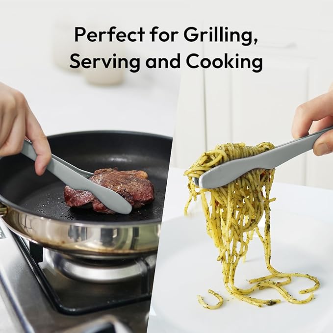 carrotez Silicone Tongs for Cooking, Anti-Slip,Non-Scratch Kitchen Tongs 9.5 inch Silicone Tongs 1Pack - Gray