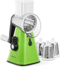 Rotary Cheese Grater with Handle, Reemix Vegetable Cheese Shredder Slicer Grater for Kitchen 3 Changeable Blades for Cheese Potato Zucchini Nuts Chocolate (Green)