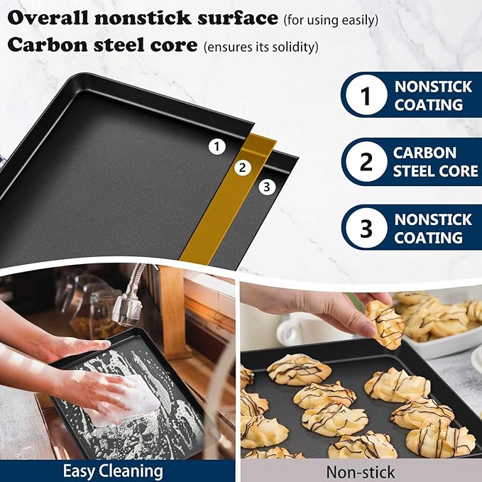 P&P CHEF 16 Inch Baking Cookie Sheet Pan, Carbon Steel Oven Tray, Non Stick Bakeware for Cooking Baking Bread Meat Vegetables, Sturdy & Healthy, Easy Clean, 1Pc