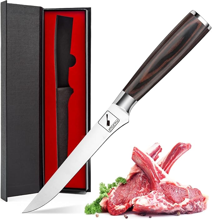 imarku Boning Knife, German High Carbon Stainless Steel Professional Grade Boning Fillet Knife, 6-Inch Deboning Knife, Pakkawood Handle for Meat and Poultry, Gifts for Men and Women