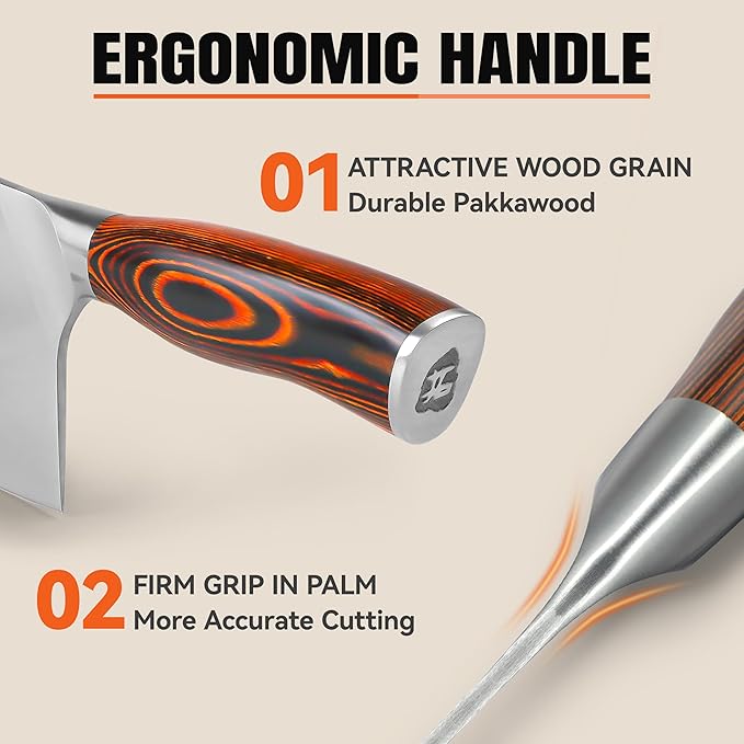 TUO Meat Cleaver, 7 inch Heavy Duty Bone Chopper, High Carbon German Stainless Steel Butcher Knife, Pakkawood Handle Kitchen Chopping Knife with Gift Box - Fiery Phoenix Series
