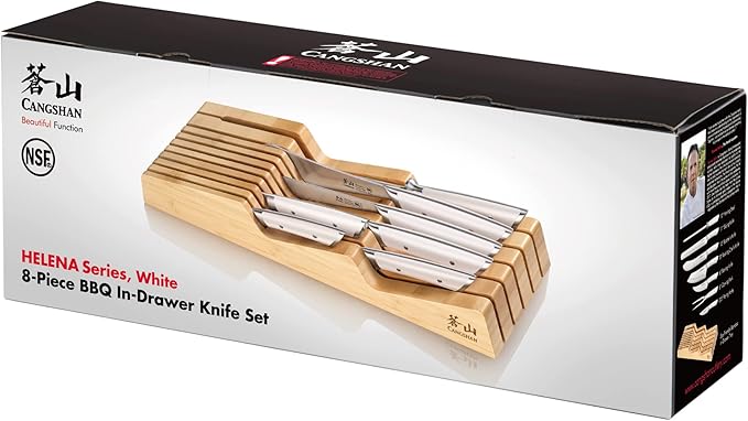 Cangshan HELENA Series German Steel Forged BBQ Knife Set (White, 8-Piece In-Drawer Set)