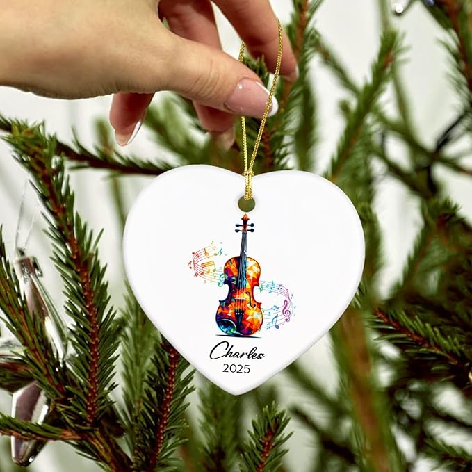 Personalized Violin Musical Ceramic Ornaments Gift for Violin Lovers, Violinist Ornament Christmas Tree 2025, Custom Name & Year Violinist Ceramic Ornament Xmas, Instrument Player Keepsake Ornaments