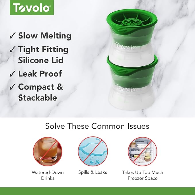 Tovolo Craft Ice Molds – Golf Ball Shaped Ice Spheres for Whiskey, Bourbon, Cocktails, Gifts & More – Pack of 2 Stackable Sports Molds with Leak-Resistant Lids, BPA-Free Silicone, Dishwasher-Safe