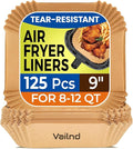 Vailnd 9inch Square Air Fryer Disposable Paper Liners, 125PCS Non-Stick Food Grade Parchment Liner, Oil Resistant, Waterproof, Food Grade Baking Paper for 8-12 QTMicrowave