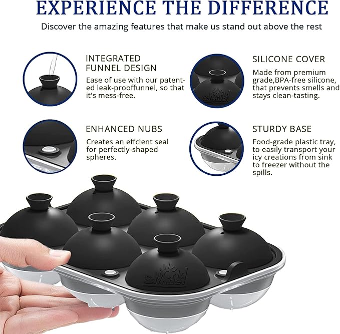 Large Ice Mold with Lid and Bin Mix Set (Total 46 Ice): 2 Pack New Upgraded 6 Grid Ice Cube Tray & 8 Grid Ice Cube Tray, 3 Pack 6 Sphere Ice Ball Mold-Black (With Ice Bin and Ice Tong)