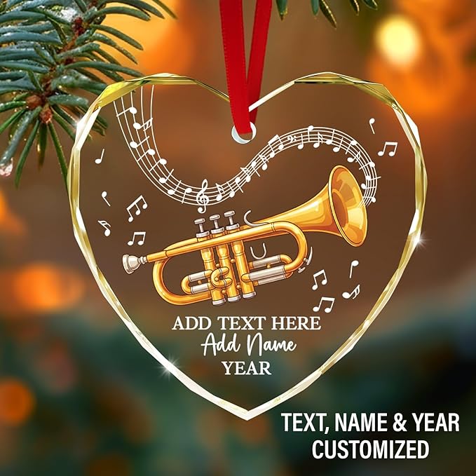 Customized Cornet Player Christmas Glass Ornament 2025, Personalized Text Name & Year Cornet Xmas Tree Ornaments, Music Instrument Themed Xmas Ornament Gift for Him Her, Music Lover Keepsake