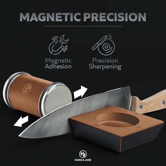 Hugo & Jude Premium Rolling Knife Sharpener - Sharpening Made Easy - Ergonomic Diamond Rolling Wheel Sharpener, 15/18/20/22° Magnetic Angles for Kitchen Knife Sharpener- Kitchen Gadgets & Gifts