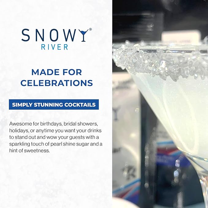Snowy River Pearl, Cocktail & Margarita Sugar Rimmer - Vibrant Color Glass Rimming Sugar with Medium Crystal Texture - 16oz