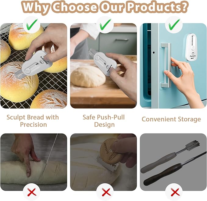 Premium Magnetic Bread Lame & Versatile Bread Scoring Tool - Professional Sourdough Scoring Tool and Lame Bread Tool with 10 Razor Blades & Scoring Patterns Booklet (light gray)