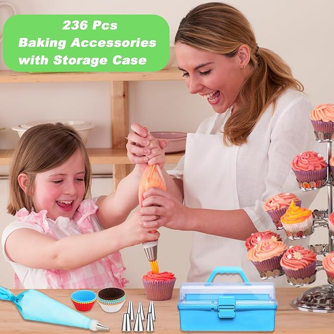 Suuker Cake Decorating Tools Supplies Kit, 236 Pieces Baking Accessories with Storage Case, Frosting Piping Kit, Piping Bags and Tips Set with 36 Numbered Piping Tips, Pastry Bags for Cake