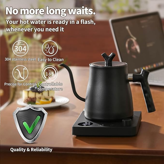 Water Kettle Electric,Gooseneck Electric Kettle with 50pcs Coffee Filter,±1℉ Temperature Control, Fast Heating, Stainless Steel Interior, Ideal for Precise Pour-Over Coffee and Tea