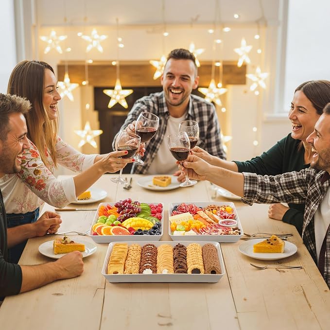 Lifewit Plastic Serving Tray for Party Supplies, White Trays for Serving Food, Reusable Large Platter for Buffet, Fruit, Dessert, Snack, Veggie, Kitchen and Outdoor Use, Rectangle, 14" x 10", 6 Pcs