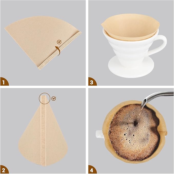 Segarty #2 Cone Coffee Filters, 200 Count Pack Size 2-4 Cup Natural Unbleached Brown Disposable Coffee Filters Paper for Pour Over Coffee Maker
