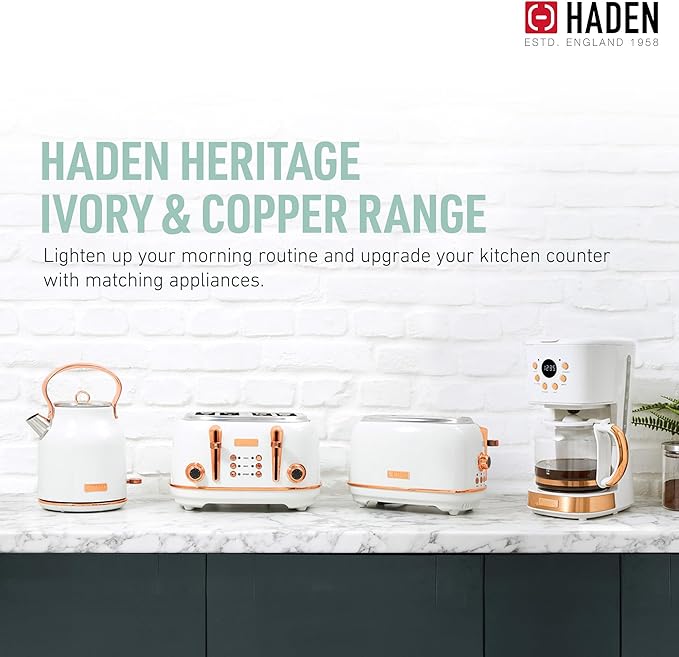 Haden Coffee Machine, 12 Cup Programmable Drip Coffee Maker with Auto Shut-Off Function and Reusable Washable Water Filter, Ivory & Copper