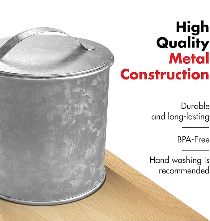 Amici Home Newport Galvanized Metal Canister | Dry Food Storage Container - 56 Ounce Capacity | Farmhouse Décor | Rustic Metal Canister for Kitchen Countertop (Silver)